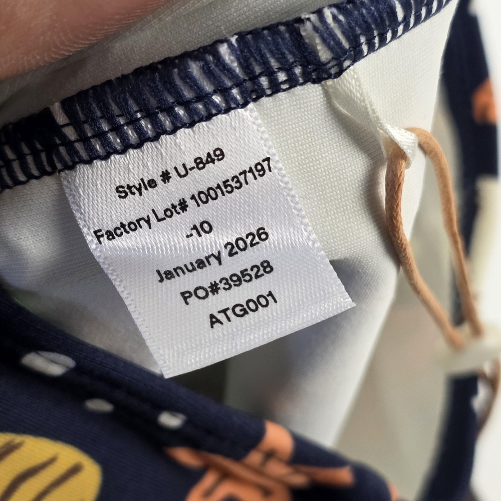 Quince Swimsuit Kids 5T Blue Long Sleeve Zip One Piece Navy Seashells Print - Picture 8 of 10